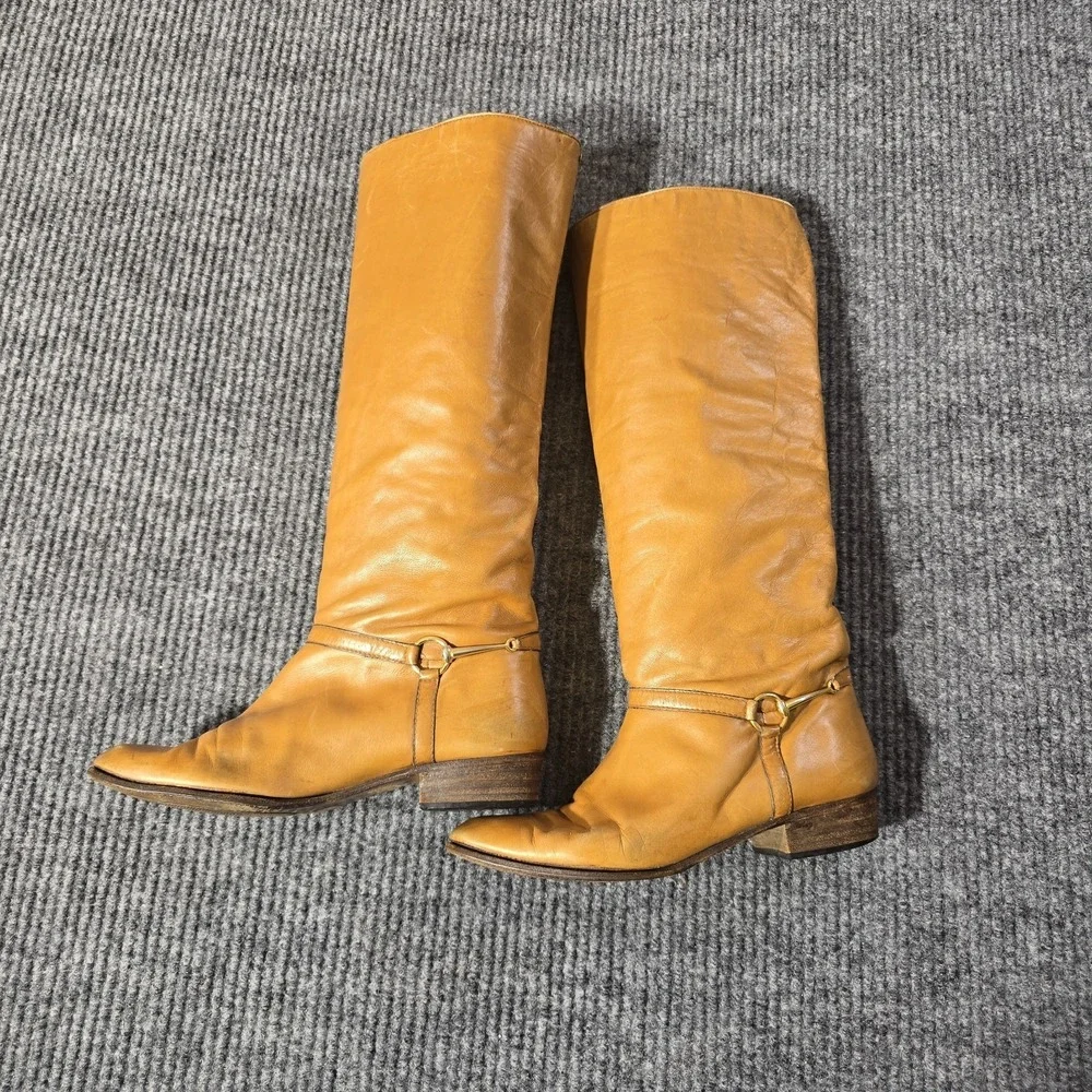 Gucci Camel/Tan Leather Knee High Boots Horse Bit Size 37.5‎ US Size 7-7.5